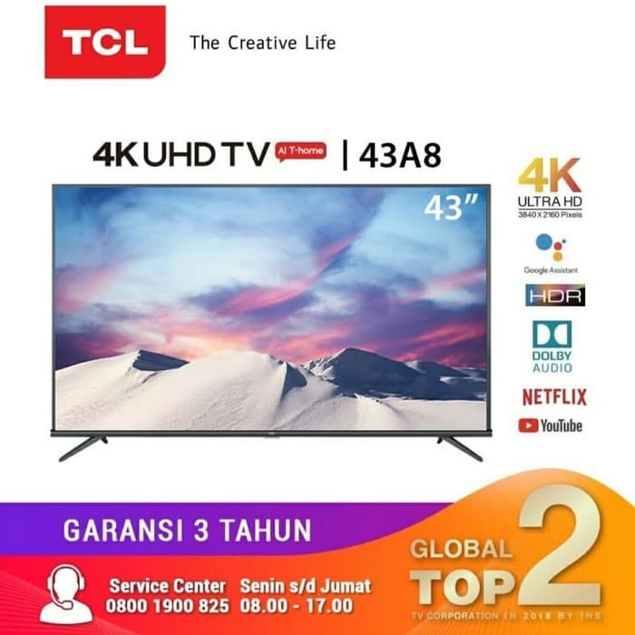 JTTOP" TV LED TCL 43A8 43 INCH ANDROID SMART UHD 4K