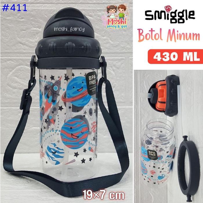Botol Minum Smiggle 430 ml dan Tali Panjang motif Astronot/ Tempat Minum Smiggle Motif Roket Luar
