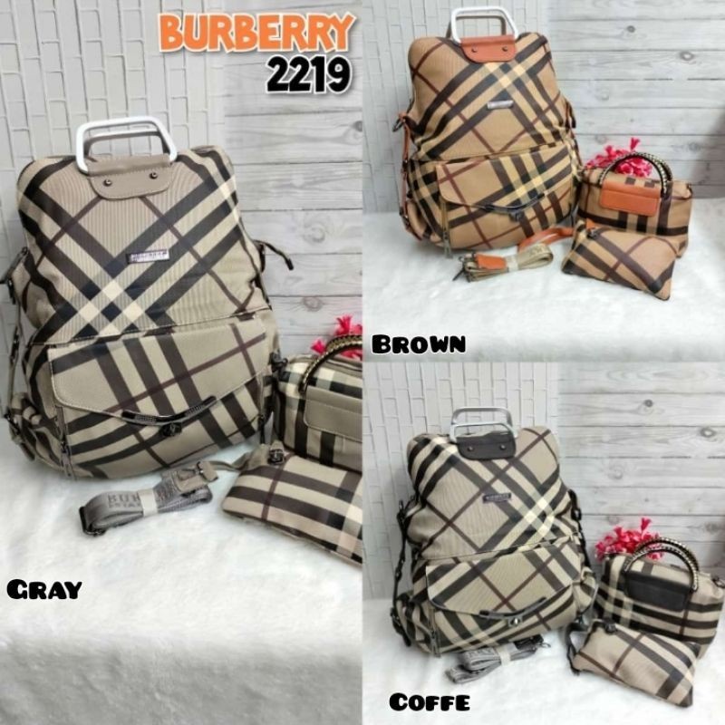 TAS RANSEL BURBERRY MULTIFUNGSI 2219 SATU SET - TAS LAPTOP WANITA BISA RANSEL DAN SELEMPANG