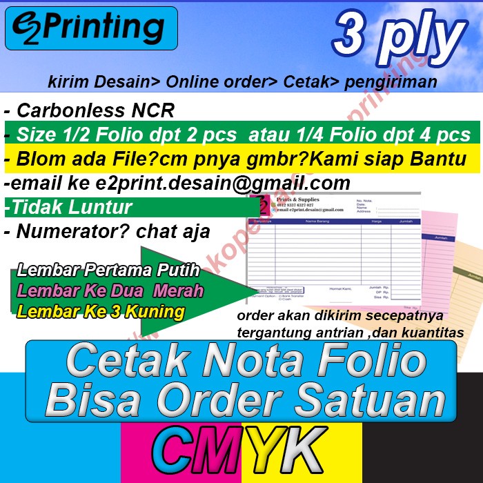 

HOT SALE! Cetak Nota bon Full Warna 3ply bisa order satuan