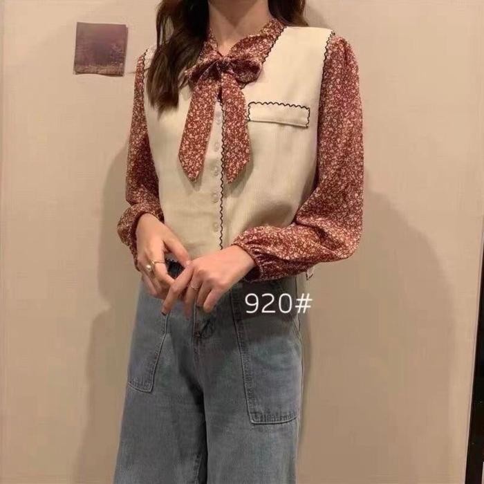 [HELEN]DAPAT ROMPI blouse rompi wanita lengan panjang motif bunga Atasan Baju