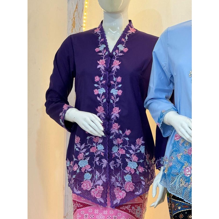 " Motif Bunga Mawar " Kebaya Encim Bordir Bahan Katun Jepang Toyobo Top Quality