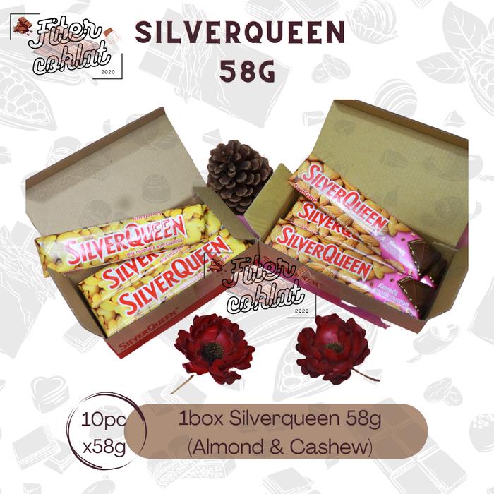 

BARANG TERLARIS SILVERQUEEN 58G / 55G CASHEW ALMOND ISI 10 BATANG/ 1BOX SILVERQUEEN 58G BESAR