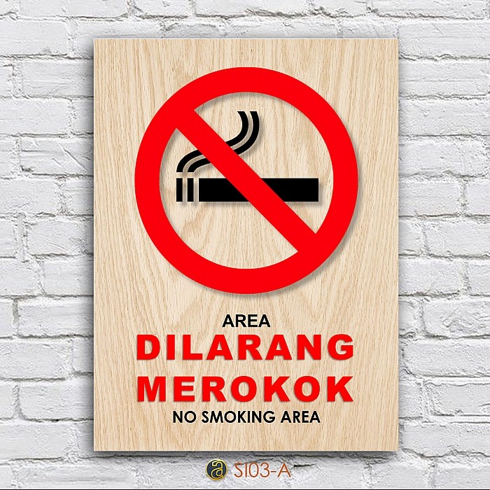 Ready- Sign Board Interior - Papan Kayu Signage DILARANG MEROKOK #1-Size : A4