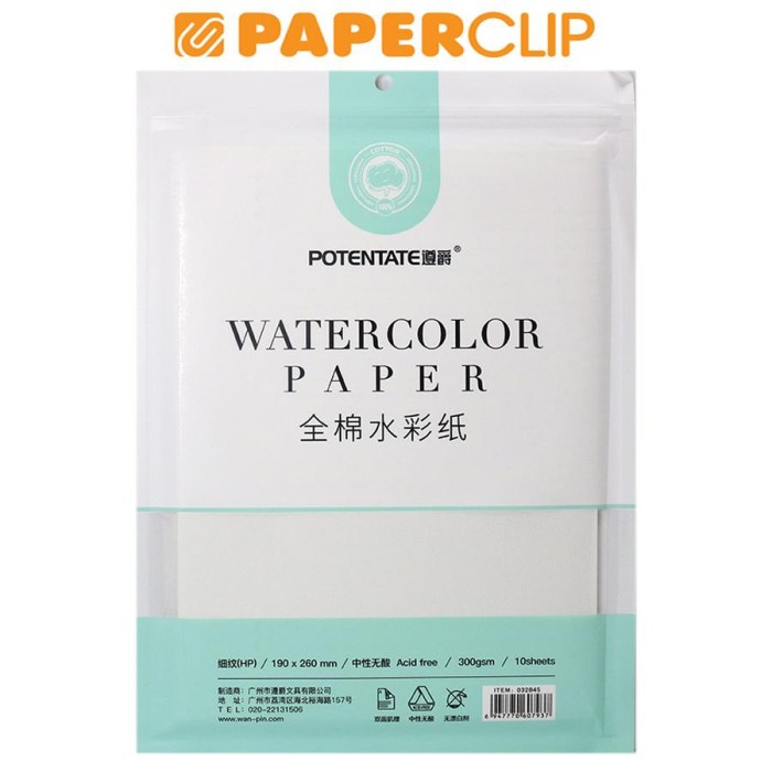 

WATERCOLOR PAPER POTENTATE 100% COTTON 032845 19X26CM HOT PRESSED
