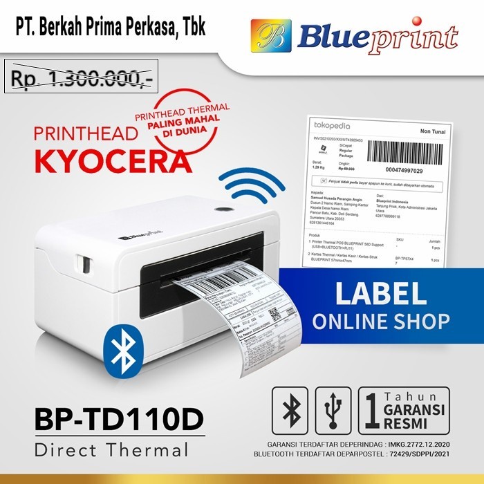 Ready PRINTER THERMAL LABEL BLUEPRINT BP-TD110D - BP TD110D - 100MM