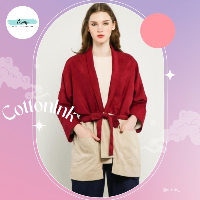 CottonInk Kinasih Outer Wanita - Maroon Kimono Style