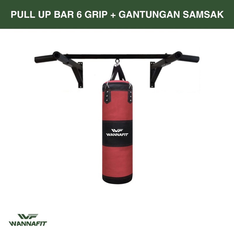 DISKON PULL UP BAR 6 GRIP PLUS GANTUNGAN SAMSAK PULL UP ENAM PEGANGAN WANNAFIT