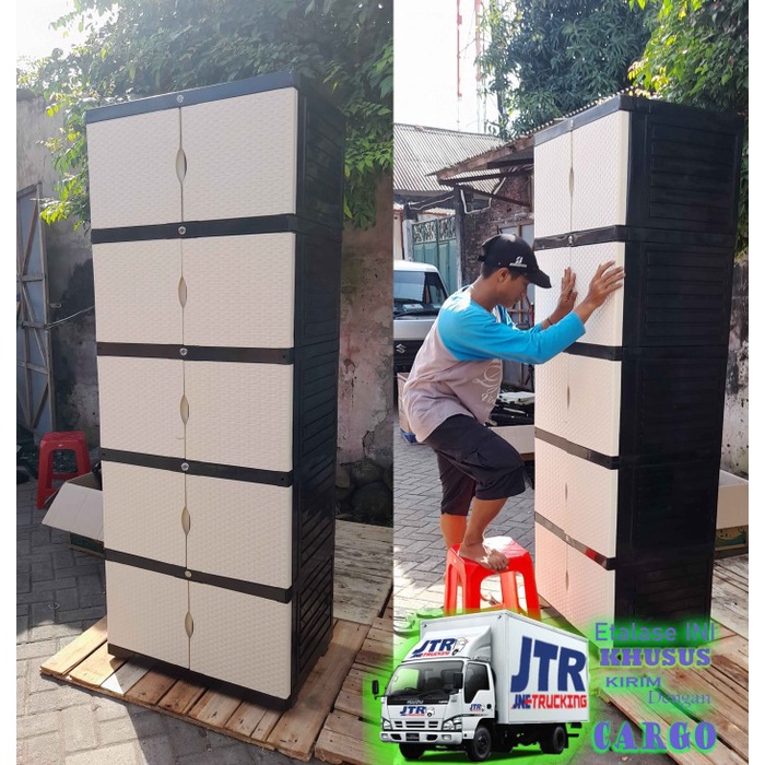 PREMIUM Lemari Plastik Aquose JUMBO MAGIC STAR motif ROTAN Susun 5 [CARGO]