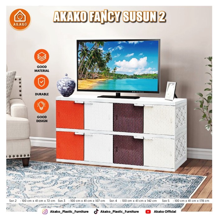 PREMIUM AKAKO - Lemari Plastik Akako Fancy Motif Rotan 4 Pintu Promo
