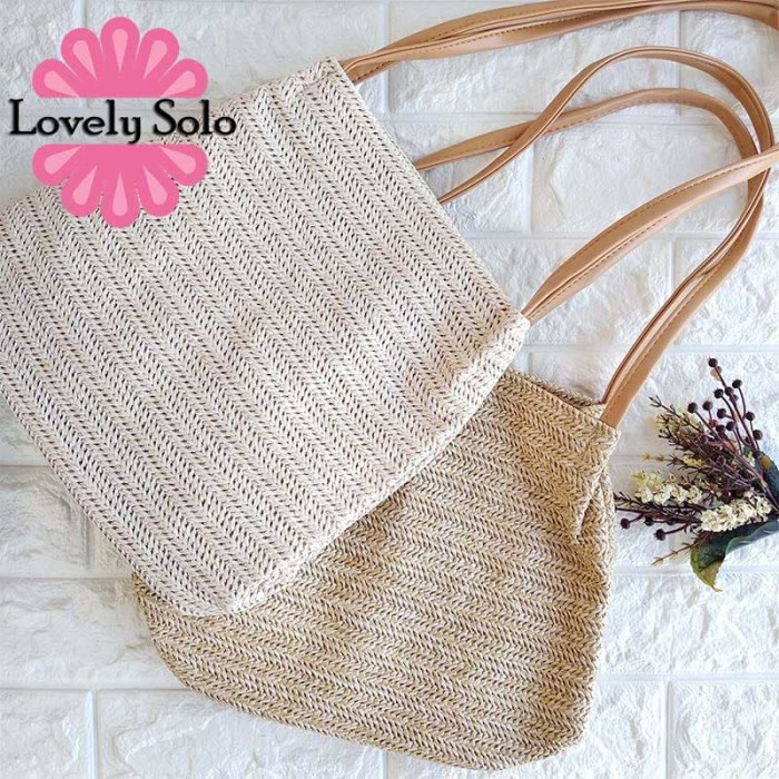 PREMIUM Shoulder Bag Tas Bahu Wanita Rajut Lampit Rotan - Tote Bag TW1828