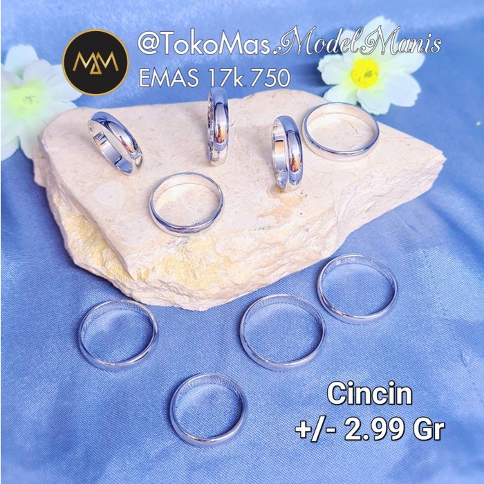 PREMIUM Cincin belah rotan polos emas putih 750 kadar 17k