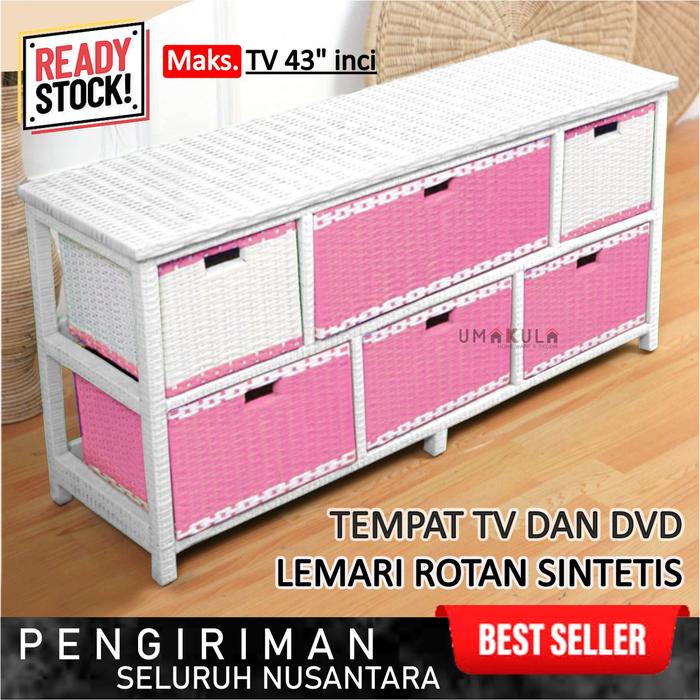 PREMIUM Meja TV 43 Inci Rotan Sintetis Rak Lemari Bufet Laci Buffet Minimalis Serbaguna Cantik