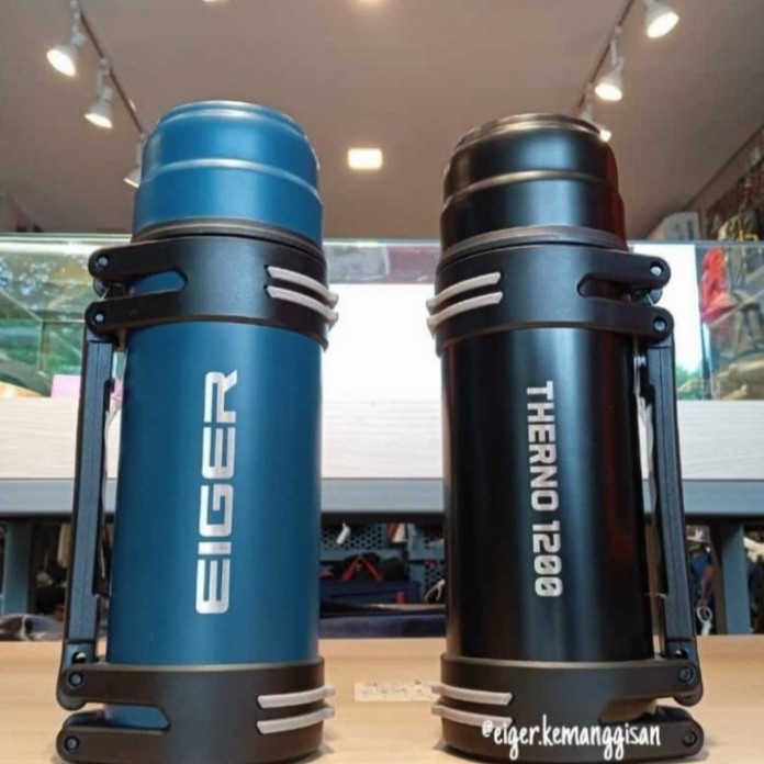 PREMIUM Eiger Botol minum therno 1200ml 7021 black/navy - thermos air panas