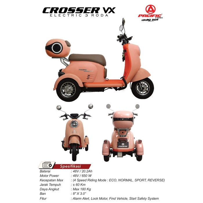 Best seller SEPEDA LISTRIK 3 RODA MURAH E-BIKE POWER 650 WATT CROSSER VX - PACIFIC Terlaris