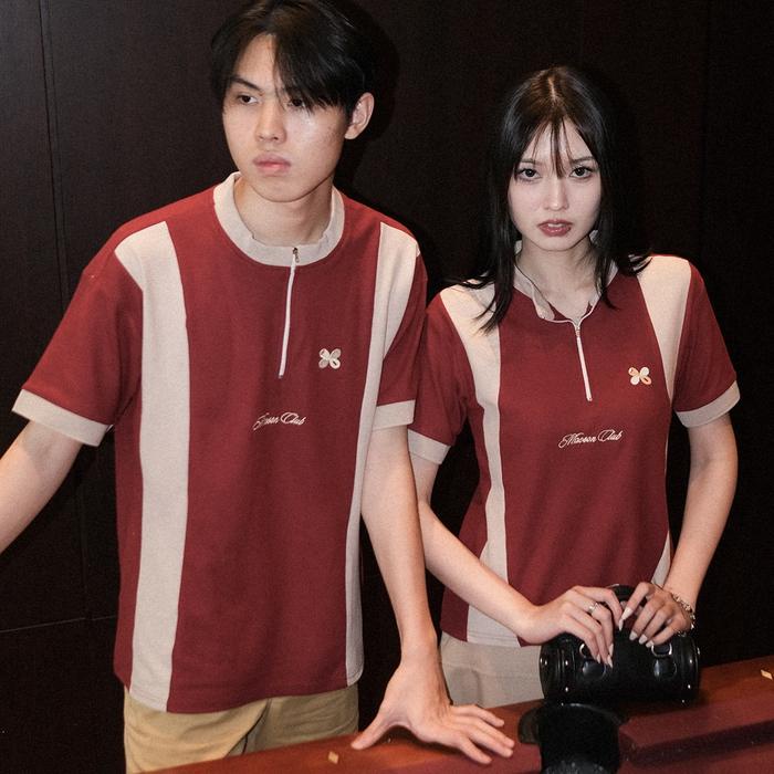 CLUB DE MAESON COLLARLESS HALF ZIP POLO