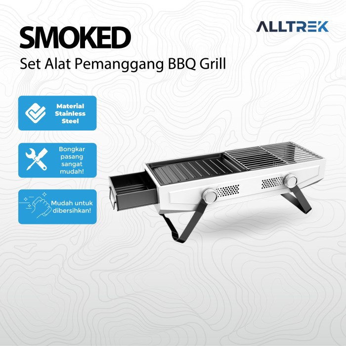 Ready Alltrek Set Alat Pemanggang Bbq Grill Smoked White Outdoor Portable