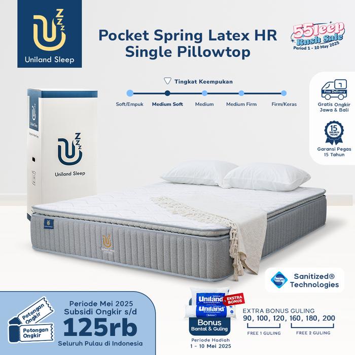 Kasur Pocket Spring Bed Latex HR Single Pillowtop 30cm Uniland Sleep