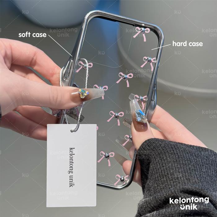 New Kelontong Unik Elodie Silvery Pink Pearl Bow Case Coquette - Hardcase / Casing Hp For Iphone X