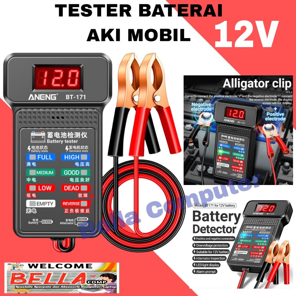 ANENG Tester Baterai Aki Mobil Digital LED Screen 12V with Clamp - BT-171/ANENG penguji baterai