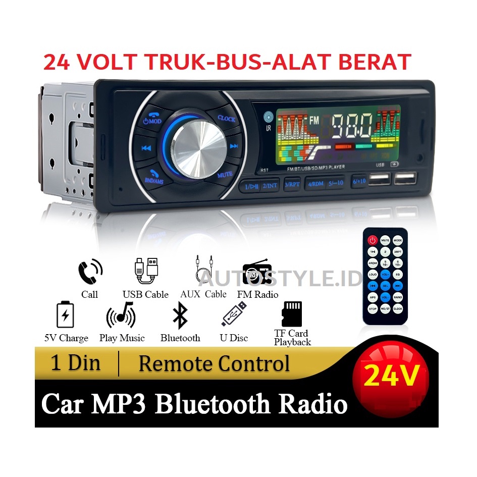 TAPE MOBIL TRUK BUS ALAT BERAT 24 VOLT BLUETOOTH USB FM RADIO MODEL A720 MP3 AUX TAPE SINGE DIN