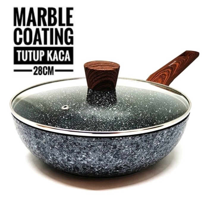 WAJAN WOK PAN MARBEL ANTI LENGKET YOSHIKAWA MARBLE CERAMIC PAN WOK