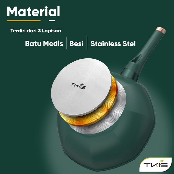 TKIS WAJAN BATU MEDIS PERSEGI DELAPAN FREE TUTUPAN WAJAN WARNA HIJAU MODEL BARU WAJAN KOKOH DAN