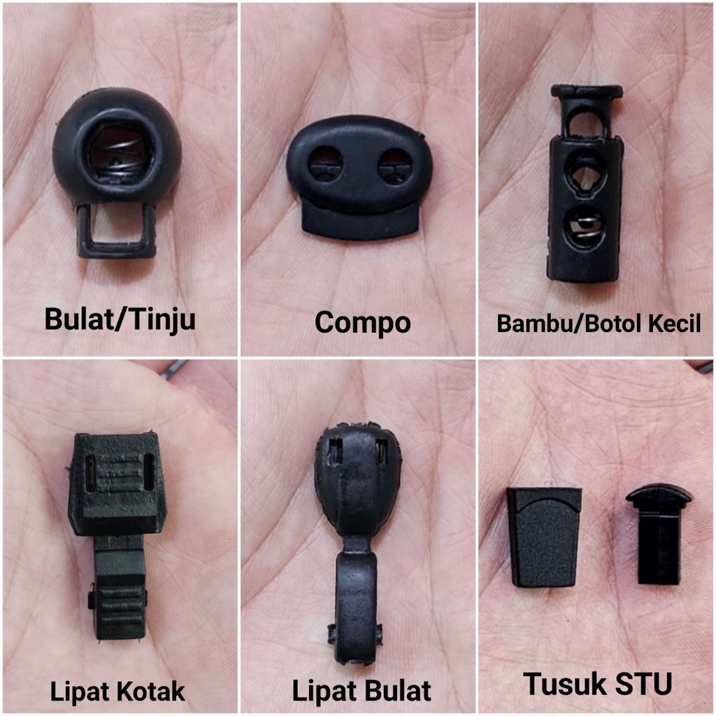 Stopper Ujung Tali Per Pack Stoper Bulat/Botol/Compo/Klakson/Lipat Tali Tas Serut Tali Celana Tali