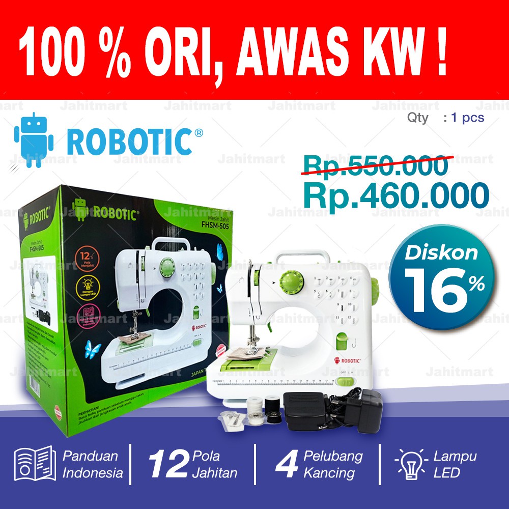 JAYAmart- Mesin Jahit Mini Portabel 505A Multifungsi 12 Pola mesin Jahit Listrik Pakaian Jahit