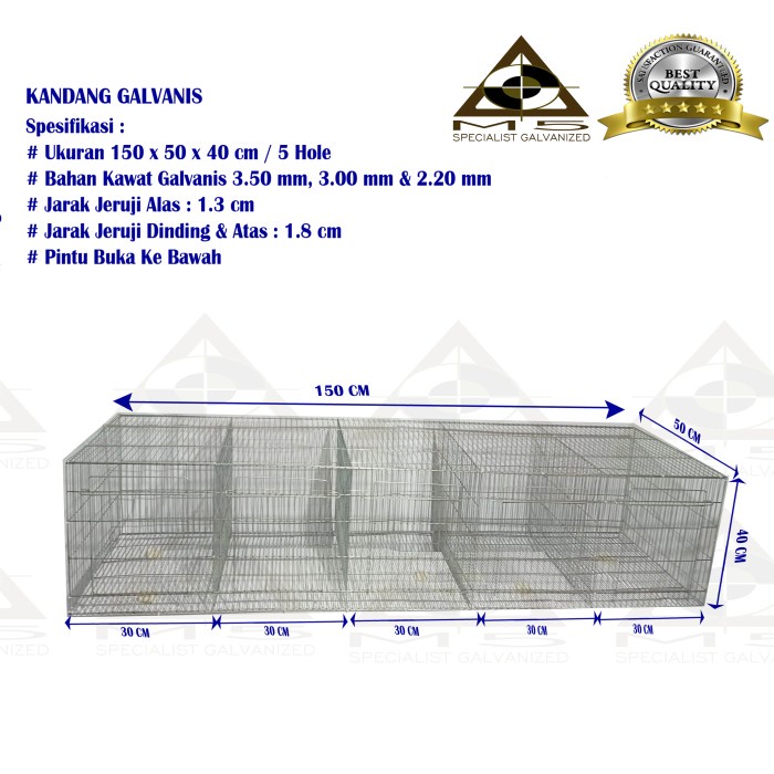Kandang Kelinci Galvanis - Pembesaran/Growher 150.50.40/5 Hole