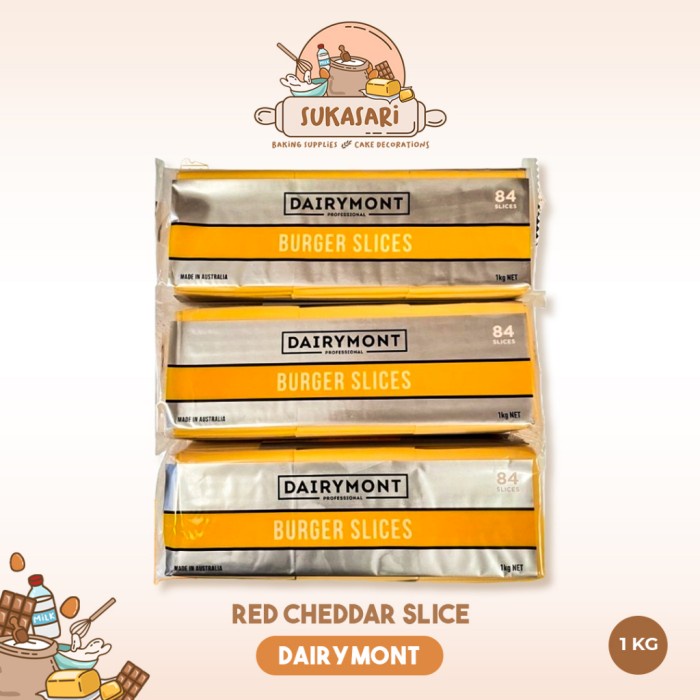 

(TopSeller) Sukasari - Red Cheddar Slice Dairymont 1kg, 1/3kg Repack / Red Cheddar Cheese Slice /