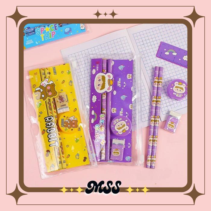 

Mss (Cod) Alat Tulis Set Mini Anak Sekolah Penghapus Penggaris Pensil Serutan Stationary Set Alat