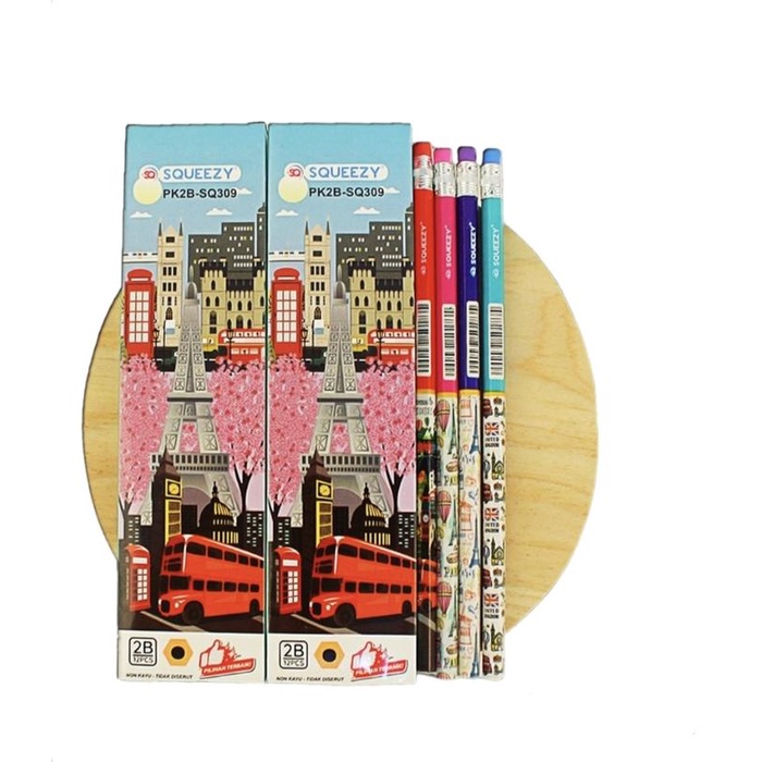 

Pensil 2B Dengan Penghapus Merk Squeezy Pk2B-Sq309 Karakter Paris London Isi 12 Pcs / Box