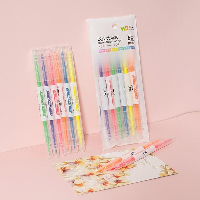 

1 Set 6Pcs Highlighter Stabilo Dual Tip Pastel Spidol Lucu Unik Penanda Buku Warna Warni Morandi