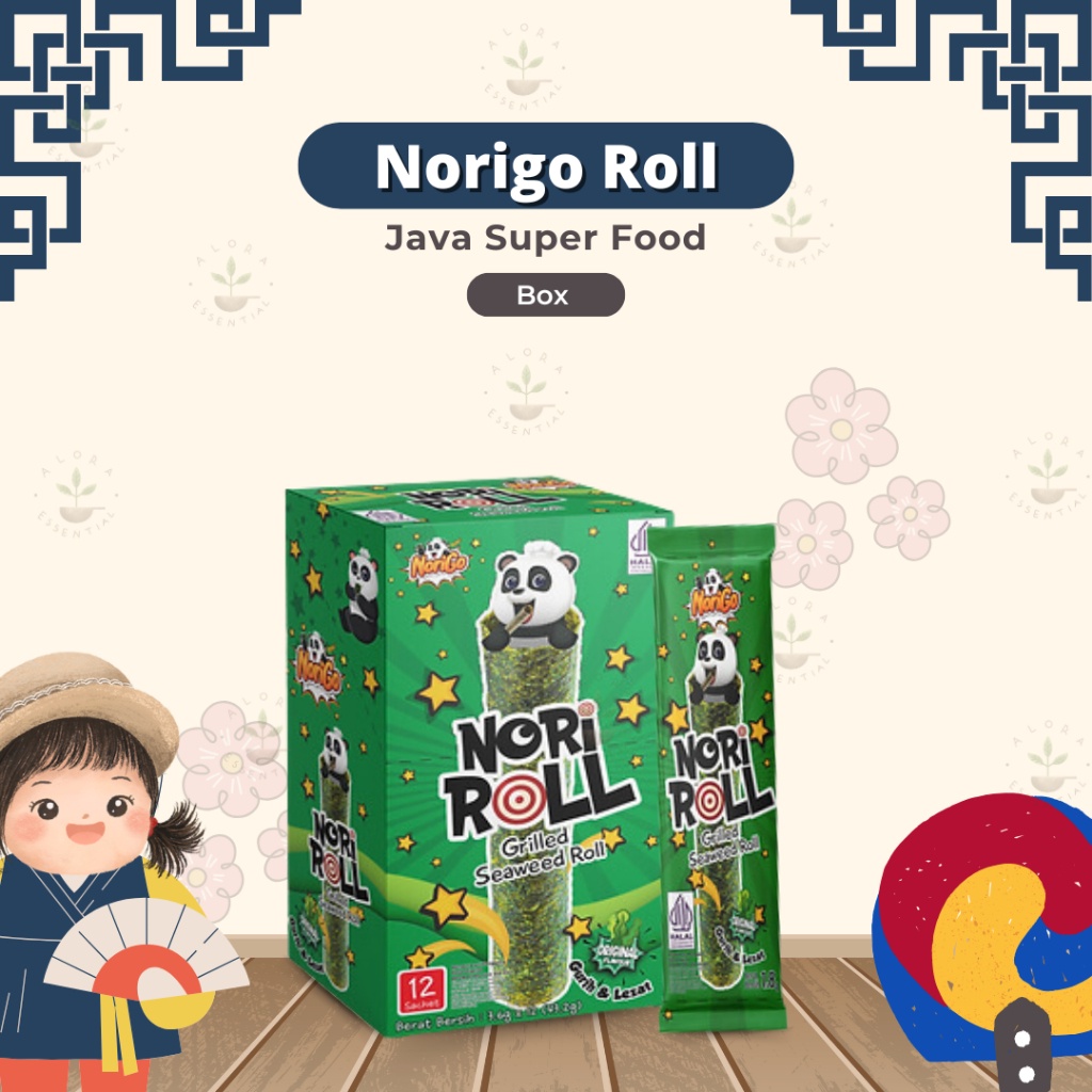 

A Java Norigo Roll - Snack Nori Roll Grilled Seaweed Roll 1 Box Isi 12Pcs - Snack Rumput Laut 2.5G -