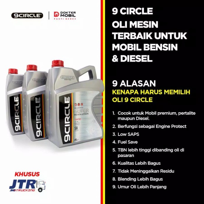 OLI MOBIL TERBAIK 9CIRCLE 5W 30 100% SYNTHETIC SUPER REVOLUTION 4L ORIGINAL