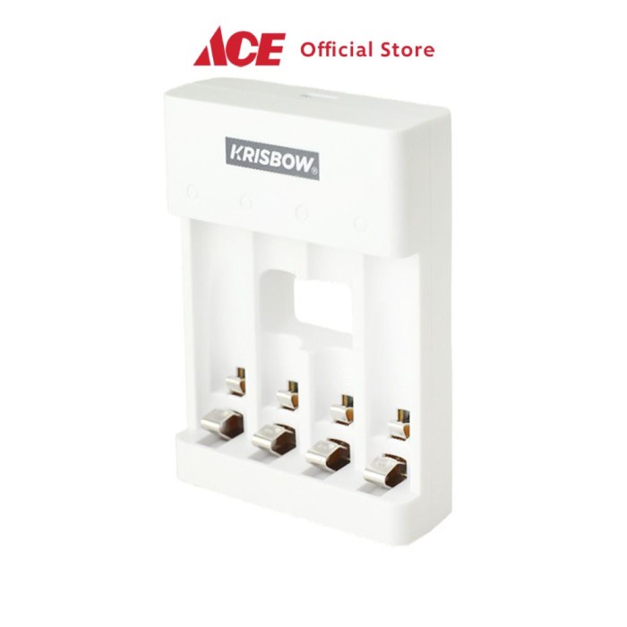 Krisbow Charger Baterai 4 Slot Aa/Aaa Fast Charging Casan Batre Isi Ulang Peralatan Elektronik Alat