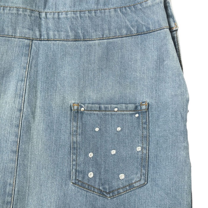 OVERALL DRESS DENIM JEANS MIDI KANTONG BORDIR ANAK REMAJA KOREA IMPORT