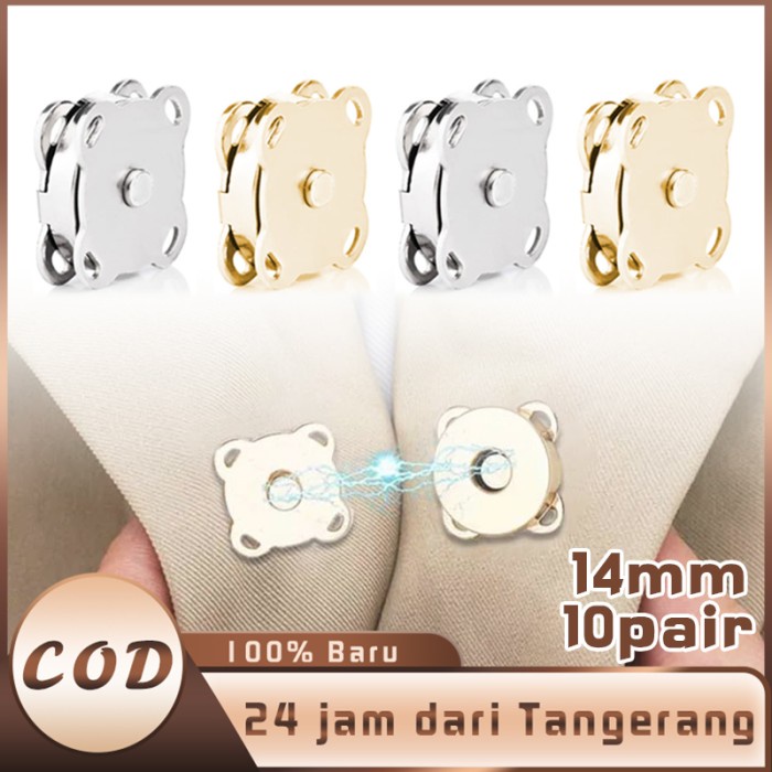 

10 Pair Kancing Magnet Jahit Gold Dan Silver Magnet Kuat Tas