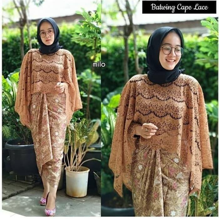 New Setelan Kebaya Brokat Lace Cape Fuschia Original
