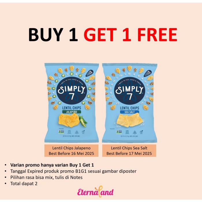 

Simply 7 Lentil Chips - Keripik Impor Usa