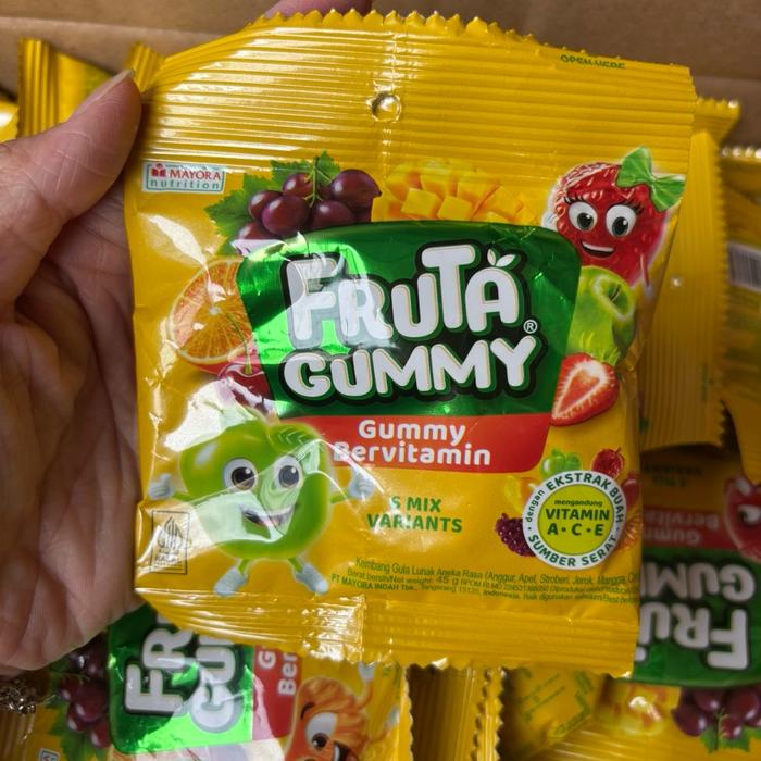 

SALE Agen distributor makanan ringan camilan anak fruta gummy bervitamin 6mix variants kembang gula