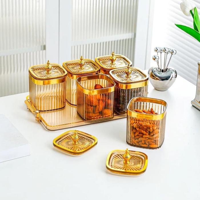 

CUCI GUDANG Ideame Set Toples Isi 3/4/6 Penyimpan Makanan / Toples Kedap Udara Snack Tray Akrilik