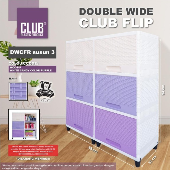 READY STOK Lemari Plastik Flip 3 susun CLUB/ Double Wide Club Flip3 susun - DWCF3