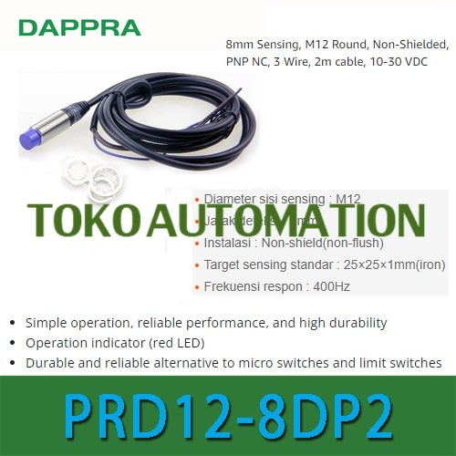 PRD12-8DP2 M12 8MM PNP NC INDUCTIVE PROXIMITY SENSOR OF22