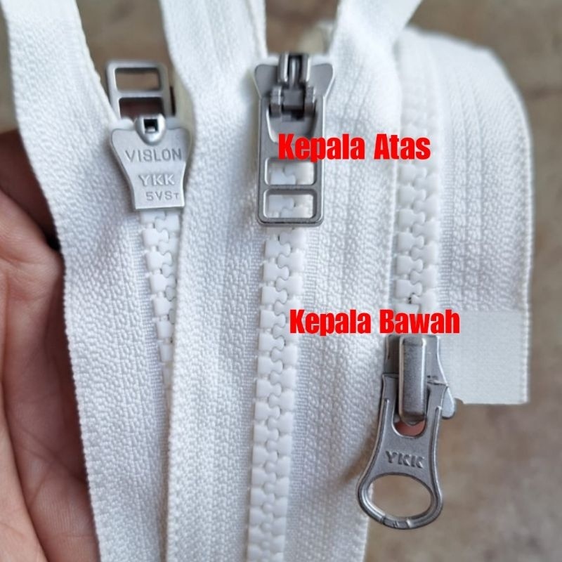 12PCS RESLETING TAS JAKET YKK 2 KEPALA PUTIH 100CM UP EKS ADIDAS