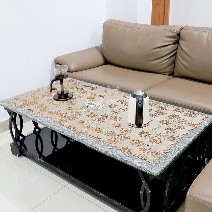 TERUJI [COD] LOYAL BOSQUE TAPLAK MEJA TAMU OVAL GOLD DAN SILVER ANTI AIR 60X120CM / TAPLAK MEJA