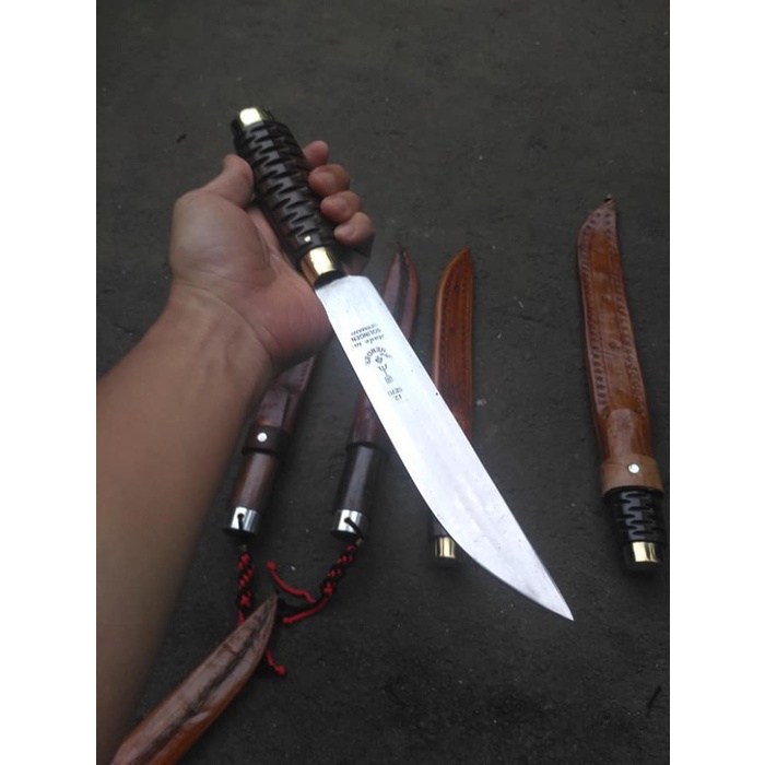 PREMIUM Pisau Sembelih / Pisau Daging Cap Garpu Bilah 20cm Gagang UKIR