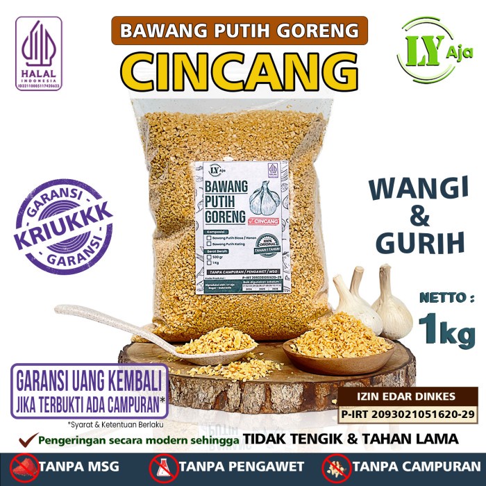 

Bawang Putih Goreng Cincang LY Aja 1 Kg - ASLI, MURNI, Tanpa Tepung & MSG