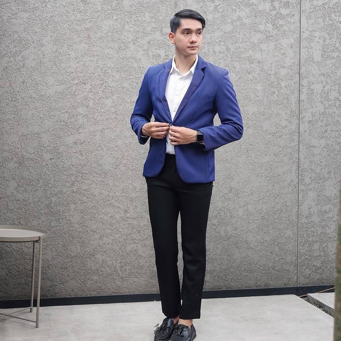 Blazer pria motif casual warna biru violet hunstman